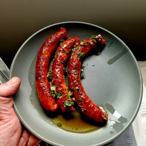 [i ate] Brazilian chicken sausages with homemade chimichurri 