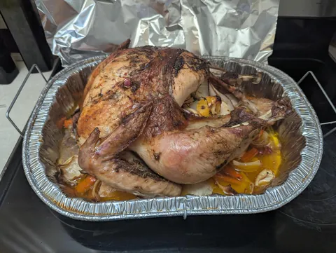Didn't do Thanksgiving on the day of to fit friends' work schedules. Turkey is ready for "friendsgiving". One couple canceled. The other said they'd be 4 hours late. It's now a potluck with a main and no sides.