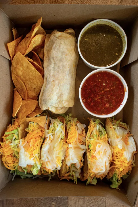 [I ate] Chuy’s Tacos DTLA. Ground beef, potato and shredded beef.