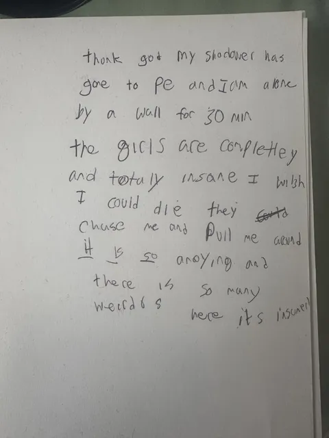 A journal entry from my first day in sixth grade