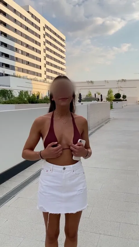 Flashing my tiddies in the hotel. I make sure strangers are in their balcony