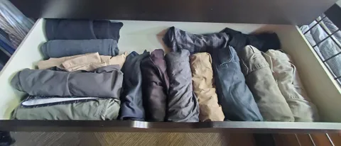 I know this is pretty basic so I hope I don't get roasted, but after rolling a bunch of my clothes for a trip, it dawned on me that I could do that for my shorts drawer, whereas before they were all buried under one another. Loosely rolled, they don't get wrinkled, and I can see every pair I have.