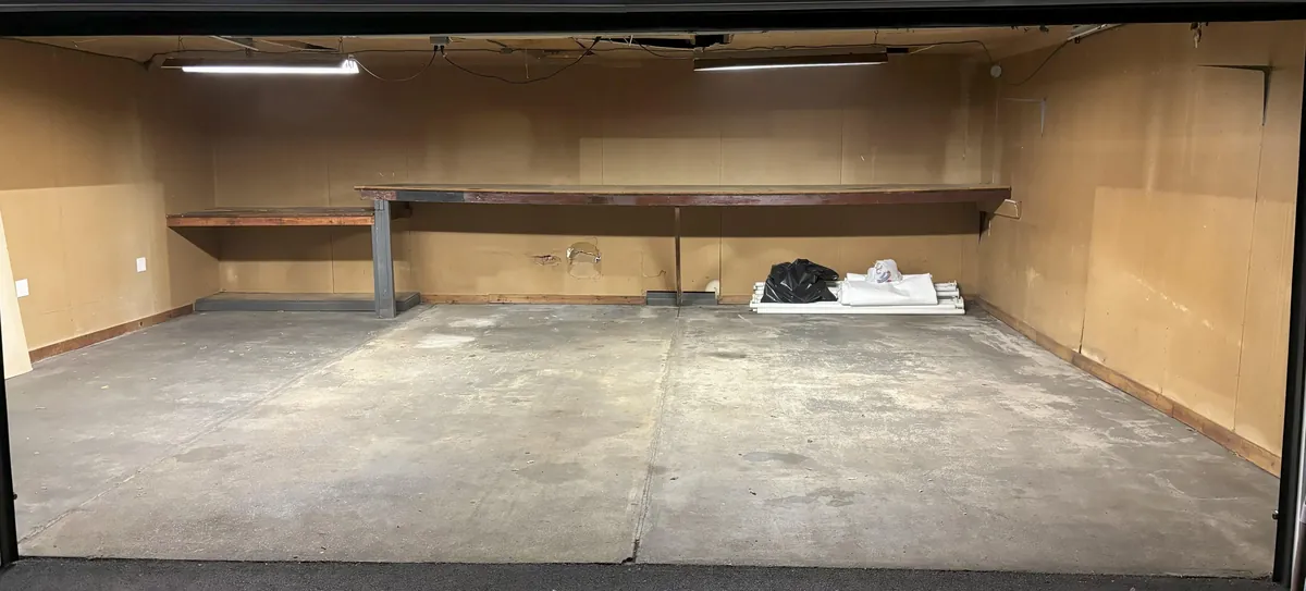 Garage Renovation White Gray Red Stripe