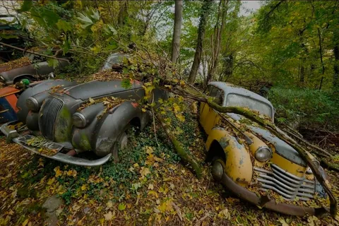 A vintage car graveyard in western Germany
