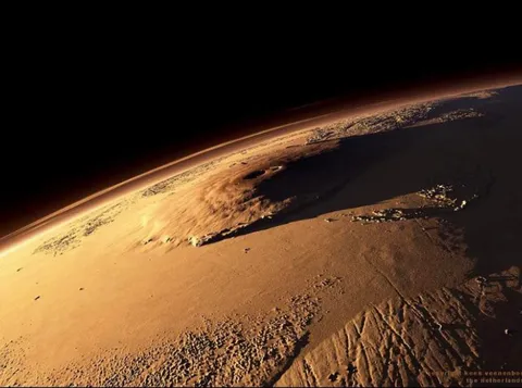 This is Olympus Mons on Mars, it is 3x the size of Mount Everest.