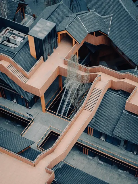 Urban area along the waterfront of the Longxing Temple area in Chengdu