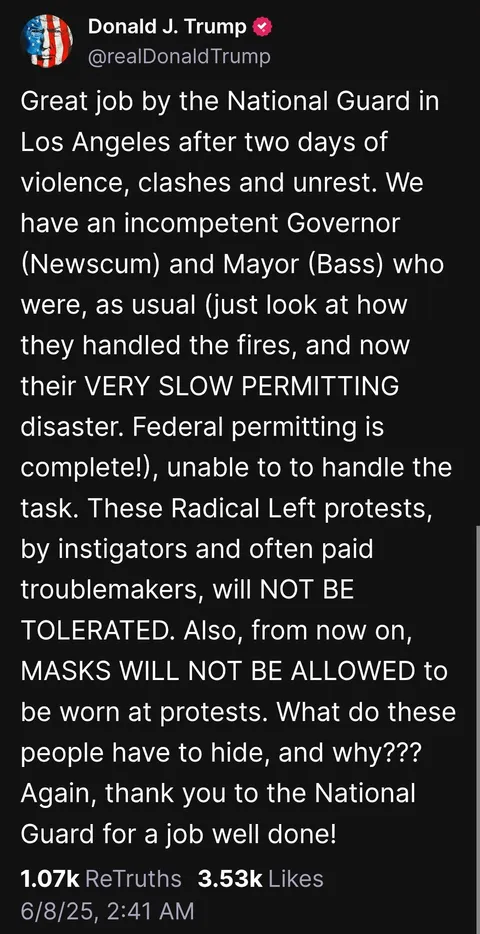"from now on, MASKS WILL NOT BE ALLOWED to be worn at protests." -DJT