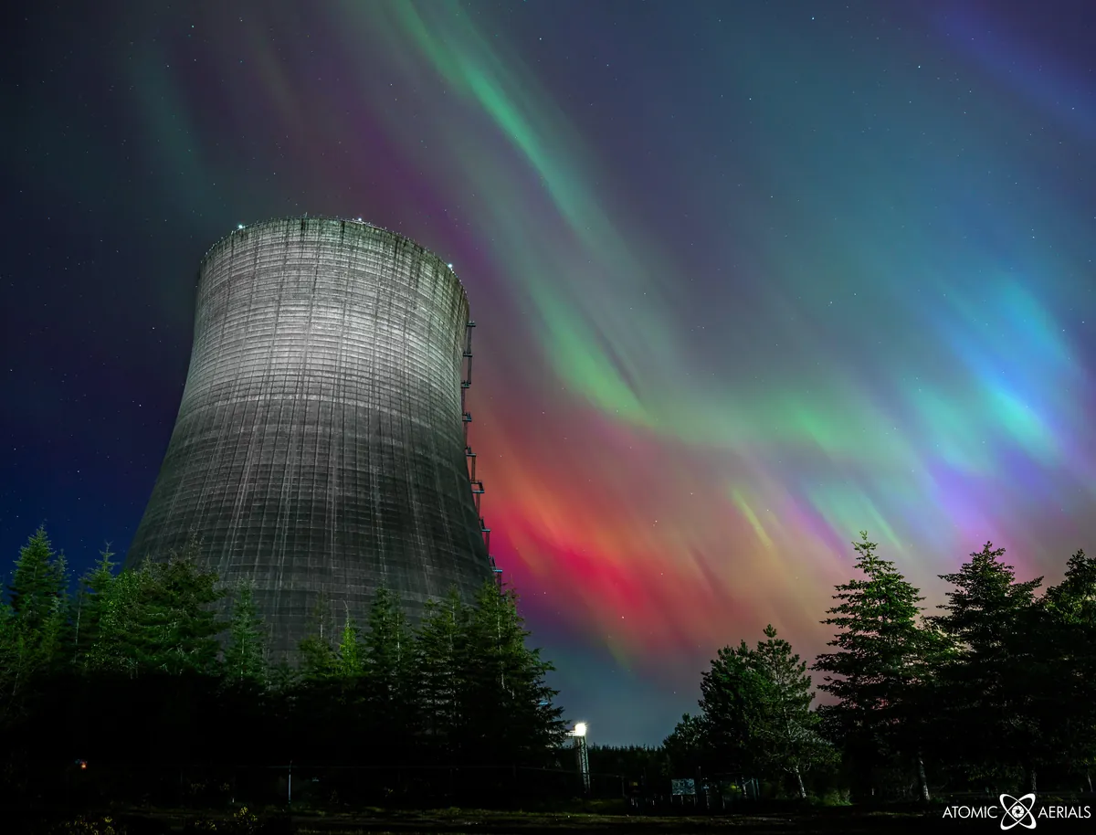 Aurora borealis over the remains of a nuclear power plant [OC]