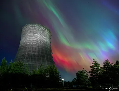 Aurora borealis over the remains of a nuclear power plant [OC]