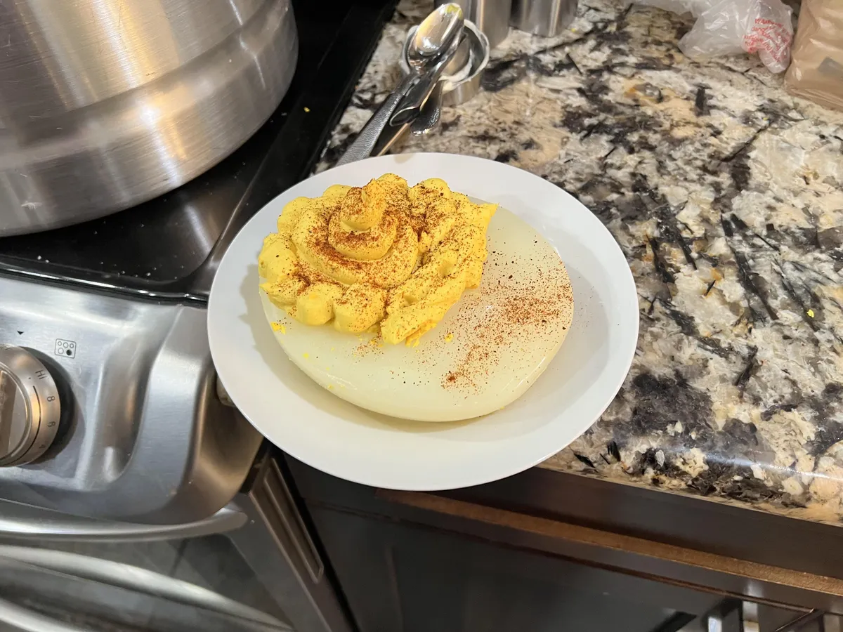 My friend made a deviled ostrich egg