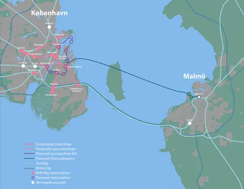 Proposed metro connection between Copenhagen and Malmø, reducing the crossing time to just 19 minutes.