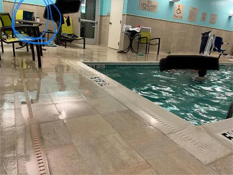 Hotel swimming pool, another guest brought a laptop, put it on a table next to the pool and asked my kids not to splash it. 
