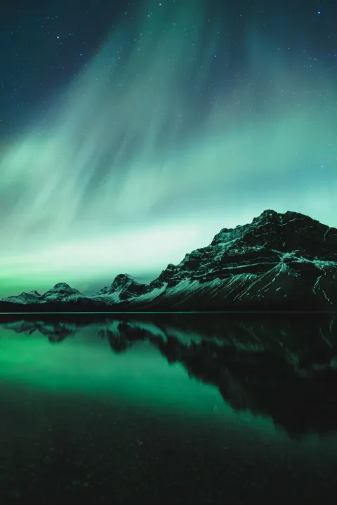 Reflections of the Aurora over Bow Lake, Banff, Canada [OC][1500x2249]