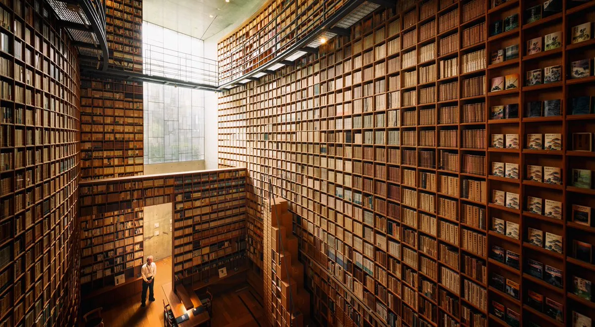 Library of the Shiba Ryotaro Memorial Museum, Osaka, Japan, designed by Tadao Ando in 2000
