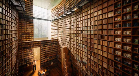 Library of the Shiba Ryotaro Memorial Museum, Osaka, Japan, designed by Tadao Ando in 2000