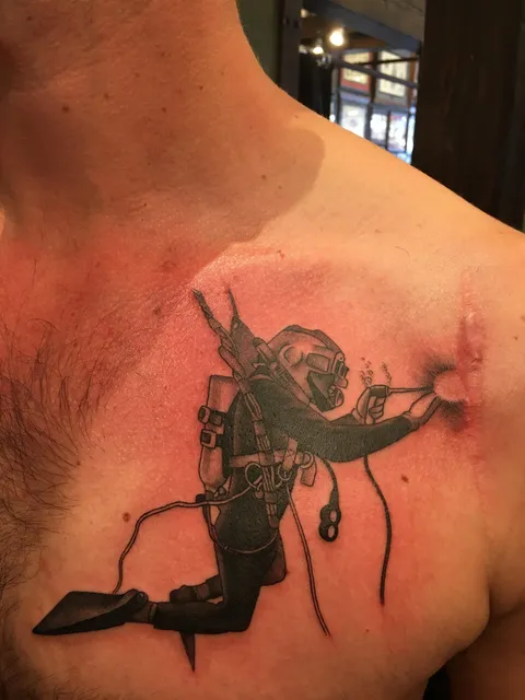 Finally got to do something creative with my ugly shoulder scar thanks to Chris Earnhart at Arcade Tattoo, CA.