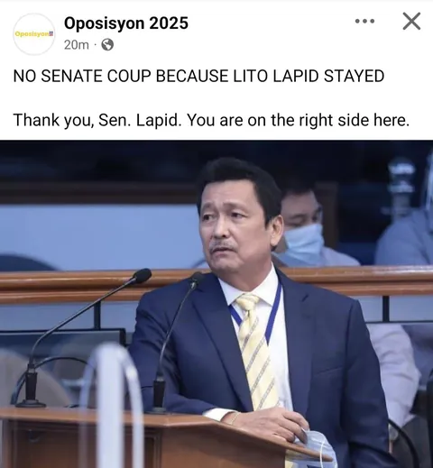 Unconfirmed: Current Senate Leadership led by Tito Sotto stayed because of Sen. Lito Lapid
