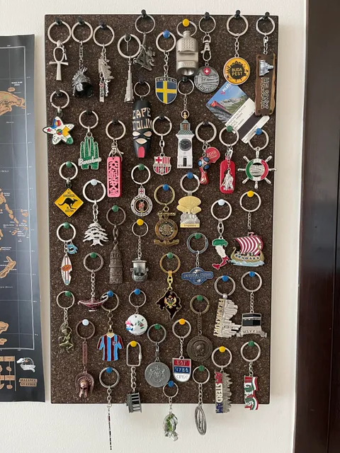Keychains collection from my travels, I thought this is the best way to display them