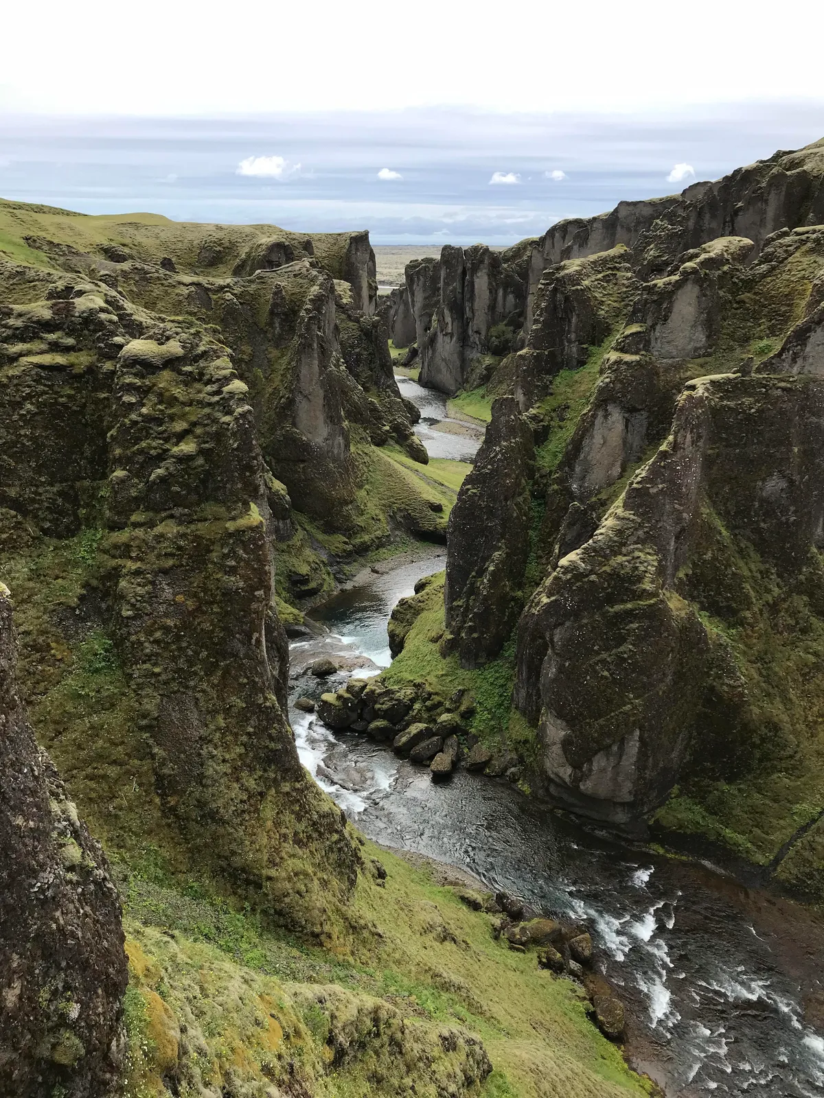 Fjaðrárgljúfur, a grassy canyon in south east Iceland.