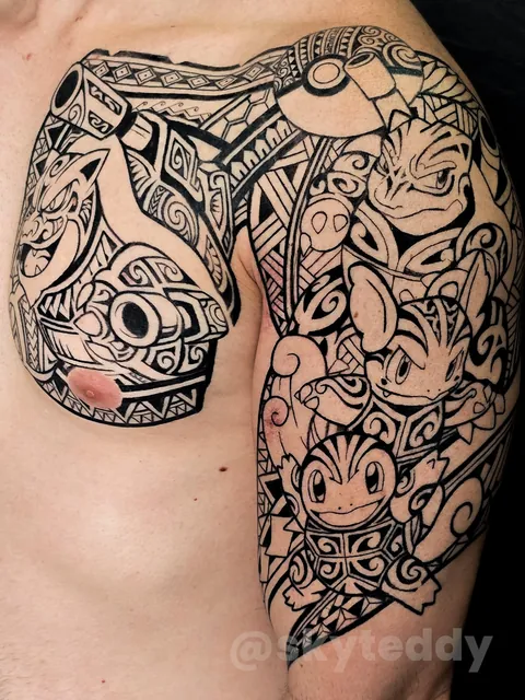 Pokémon tattoo with a maori style