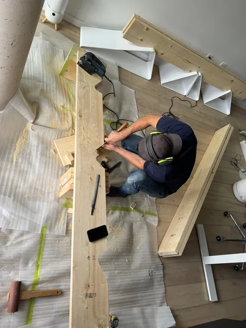 Built this TV console from scratch. Took me 3 months and a lot of swearing.