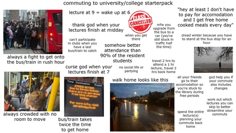 commuting to university starterpack