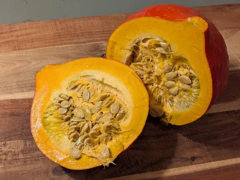 Pumpkin soup. Transition from solid to liquid.