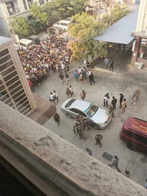 Karen National Army (KNA) troops conduct raids on Chinese telecom scam compounds, casinos, hotels and KTVs in Shwe Kokko, Myawaddy Township, Myanmar. Hundreds have been detained or deported to Thailand as part of the crackdown in February 2025, since they originally entered Myanmar through Thailand.