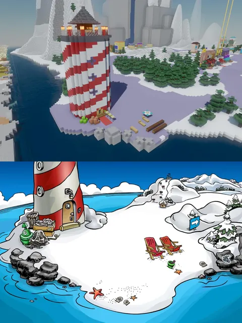 I rebuilt Club Penguin Island 1:1 in Minecraft Survival