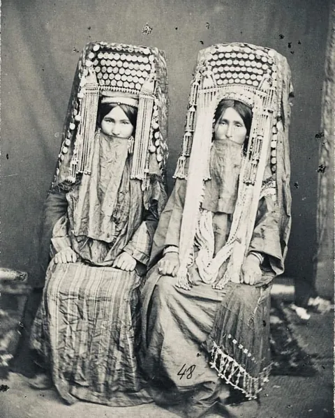 Yomut ladies from Krasnovodsk (today Turkmenistan) on their traditional clothes, (1883)