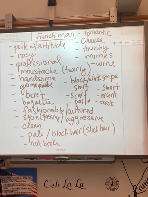 My French class (I’m American) was told to come up with the ‘stereotypical French man’ lmao. Tell me if you wanna see what we did for the ‘stereotypical French woman’