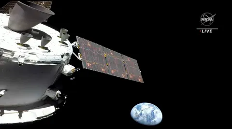 First glimpse of Earth from the Orion Capsule, a view not seen since 1972. Link to NASA imagery stream in comments.