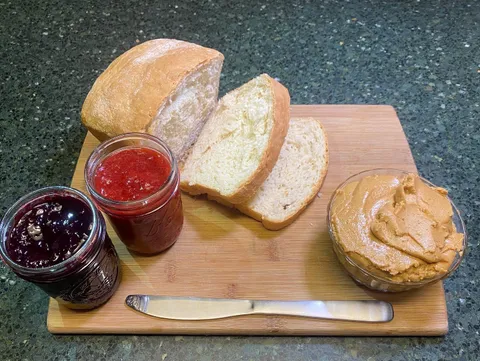 Yesterday I spent the day making PB&amp;J sandwiches completely from scratch. Totally worth it. Jams are blueberry and strawberry.