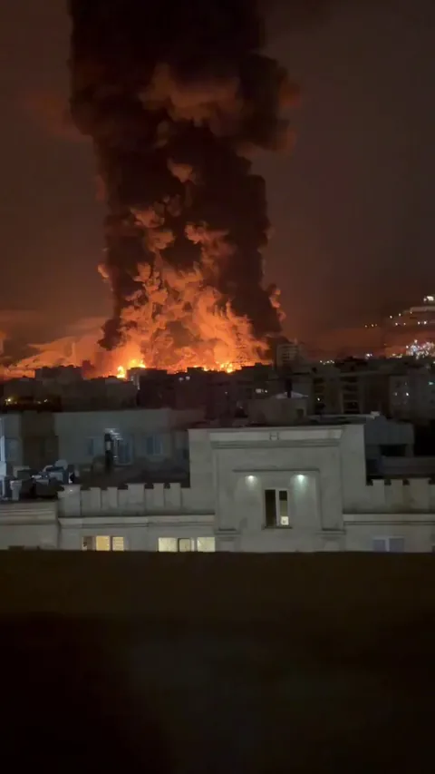 Oil Depot in Tehran Burning after being attacked