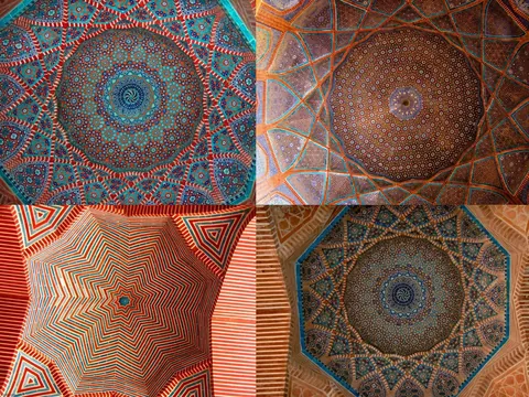 The inside view of the domes of the Shah Jahan Mosque in Thatta, Pakistan, built in 1647