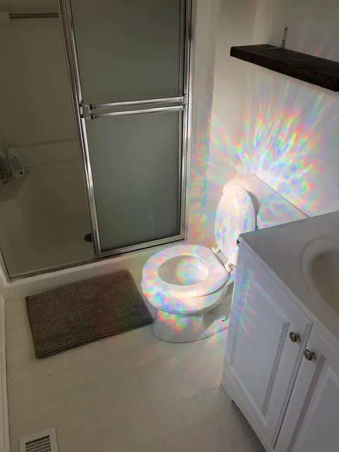 The reflection from my window decal makes my toilet look like a quest item in a video game