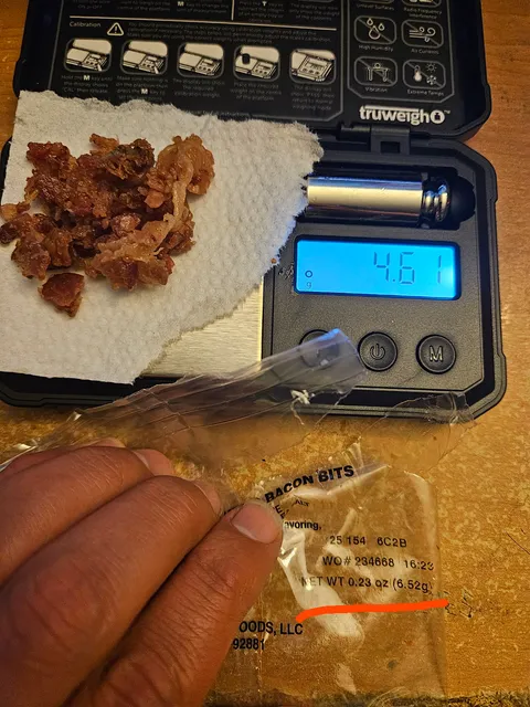 My bacon bits for my salad was nearly 2 grams light.