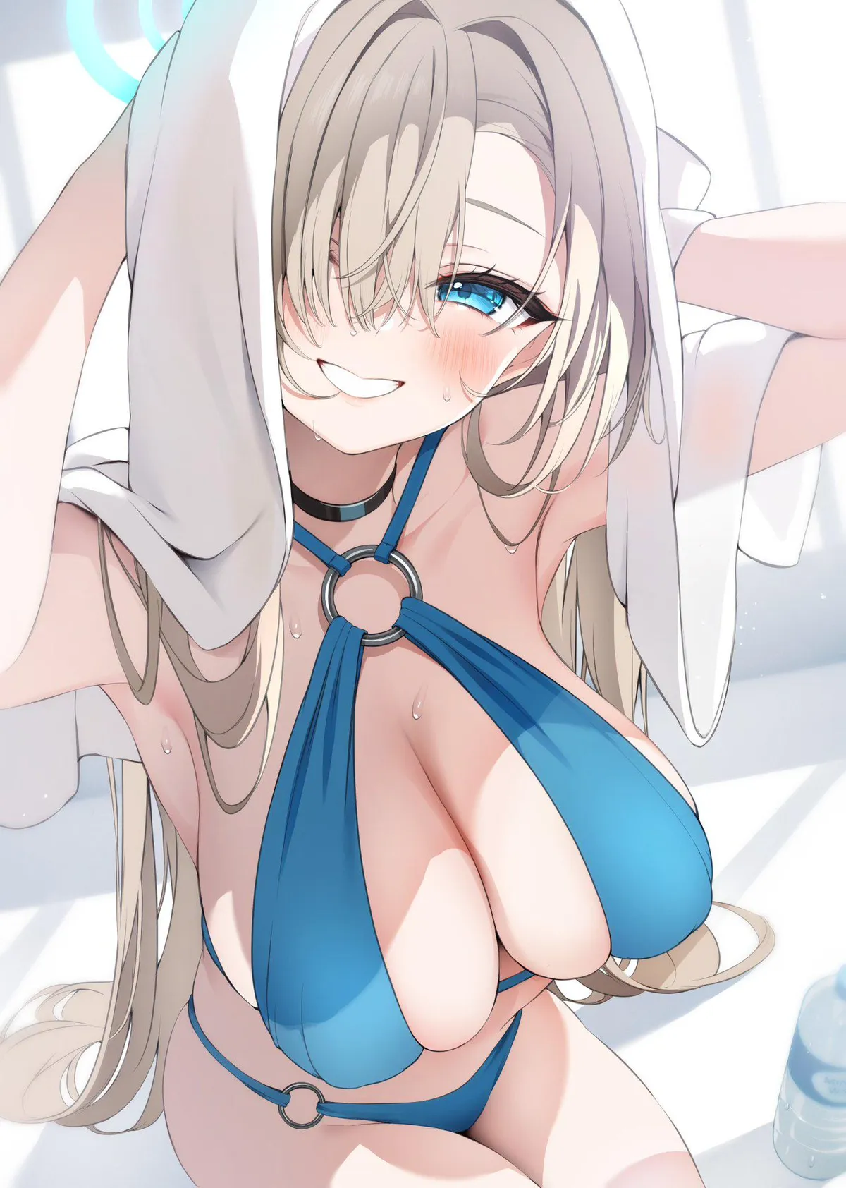 Asuna drying herself off