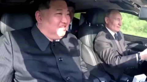 Vladimir Putin drove North Korean leader Kim Jong Un to the destination point. Then they went for a walk in the park together
