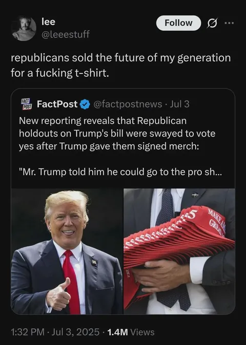 Republicans sold the future of my generation for a fucking t-shirt