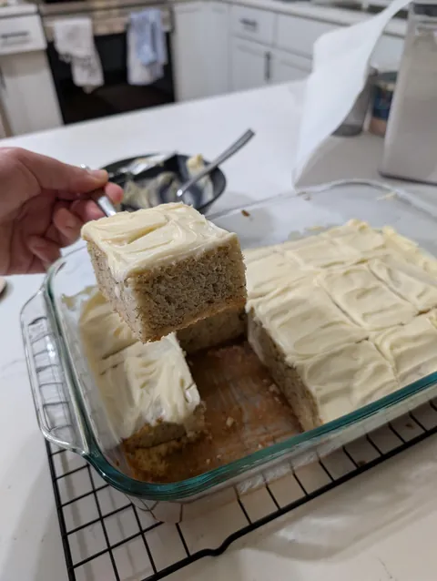 [Homemade] Banana bars with cream cheese frosting