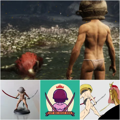 A player in Elden Ring named "Let me solo her" has been soloing Malenia, one of the game's hardest bosses for players with nothing but a jar on his head and 2 katanas, and often without taking any damage. Recently he's been worshiped and has had art and figures made in his honor.