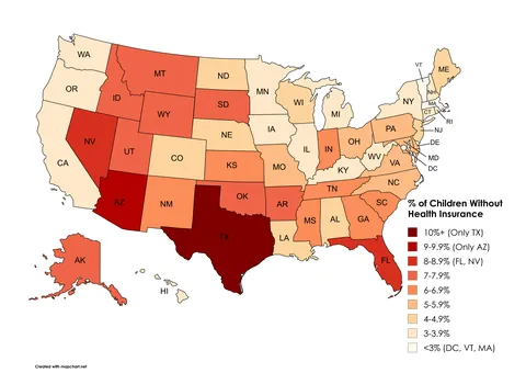 [OC] Percentage of Children Without Health Insurance in 2023 by US State