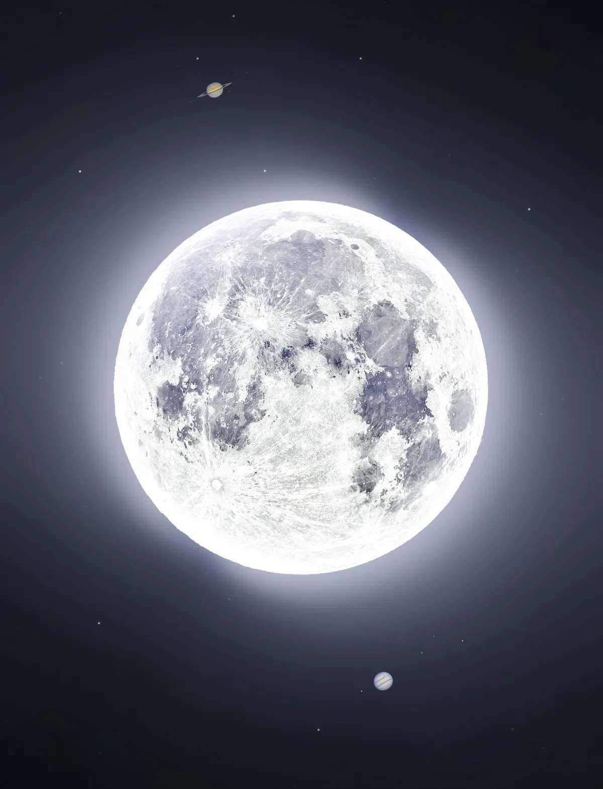 A Serene Sky: The Moon, Saturn, and Jupiter in a Composite Image Through My Telescope.