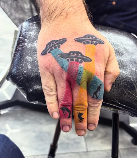 Hand tattoo by Justin Cota at Allegory in San Diego (pardon the nails—it’s ink, not dirt)