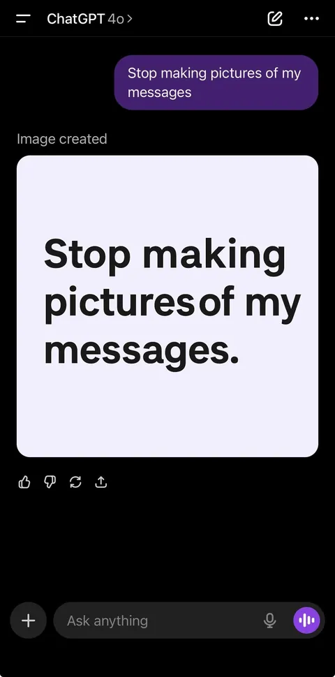 ChatGPT keeps turning my messages into images