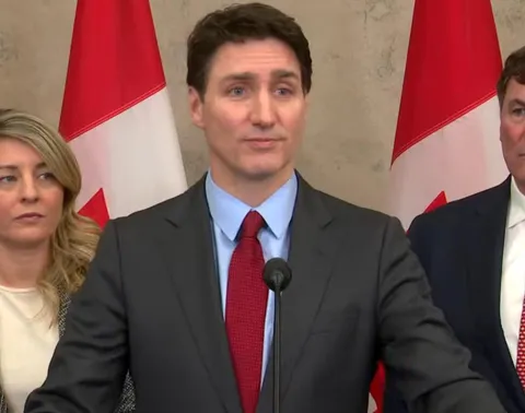 Trudeau announcing retaliatory tariffs on the United States