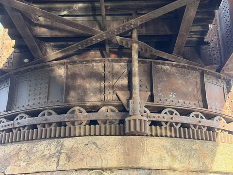 Rotating gear on a 130 year-old railroad swing bridge. Out of service since 1988.