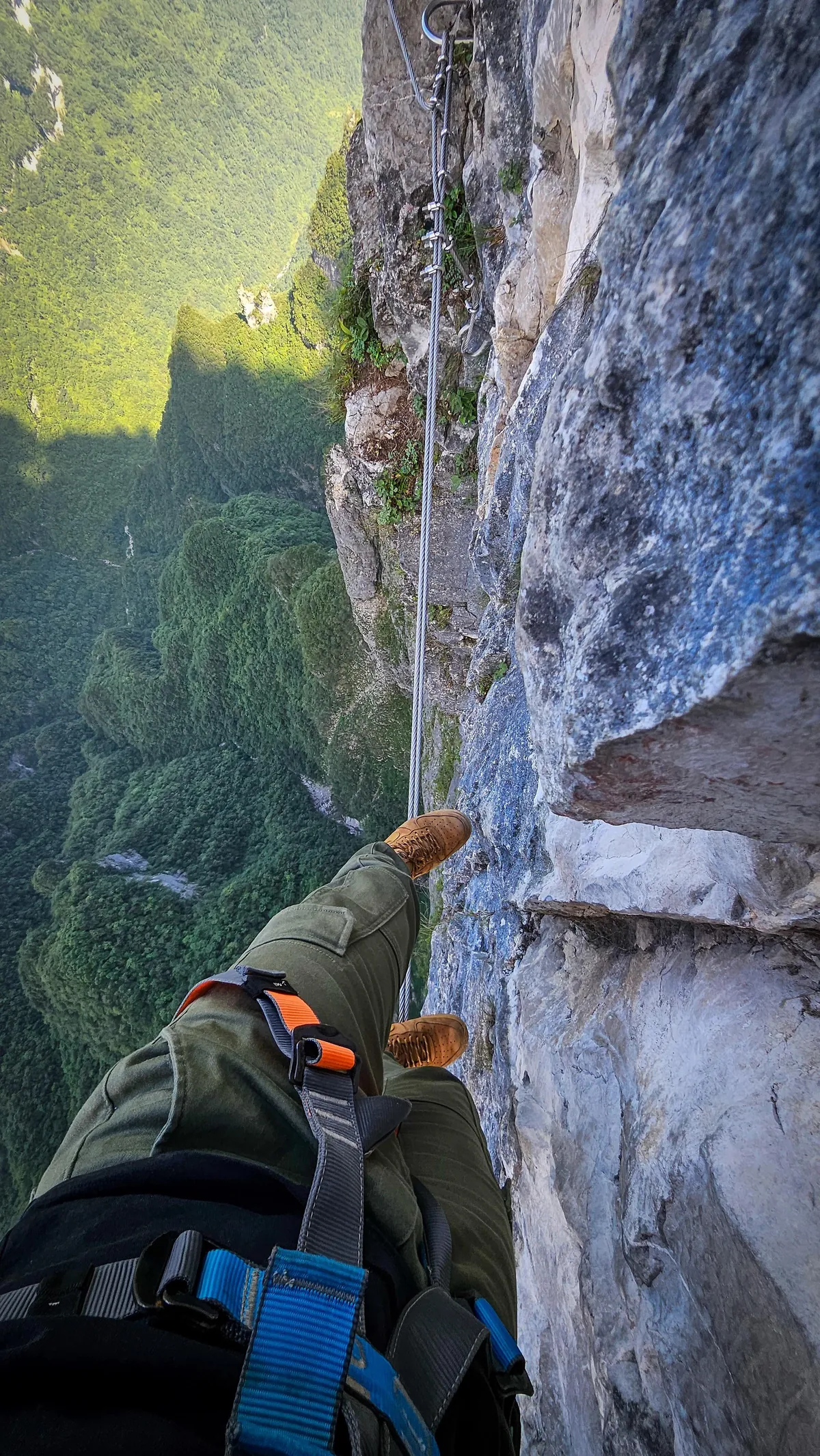 1480 meters big wall Via Ferrata and 168 meters sky ladder climbing challenge in Qixing moutain, Zhangjiajie, China during a solo travel