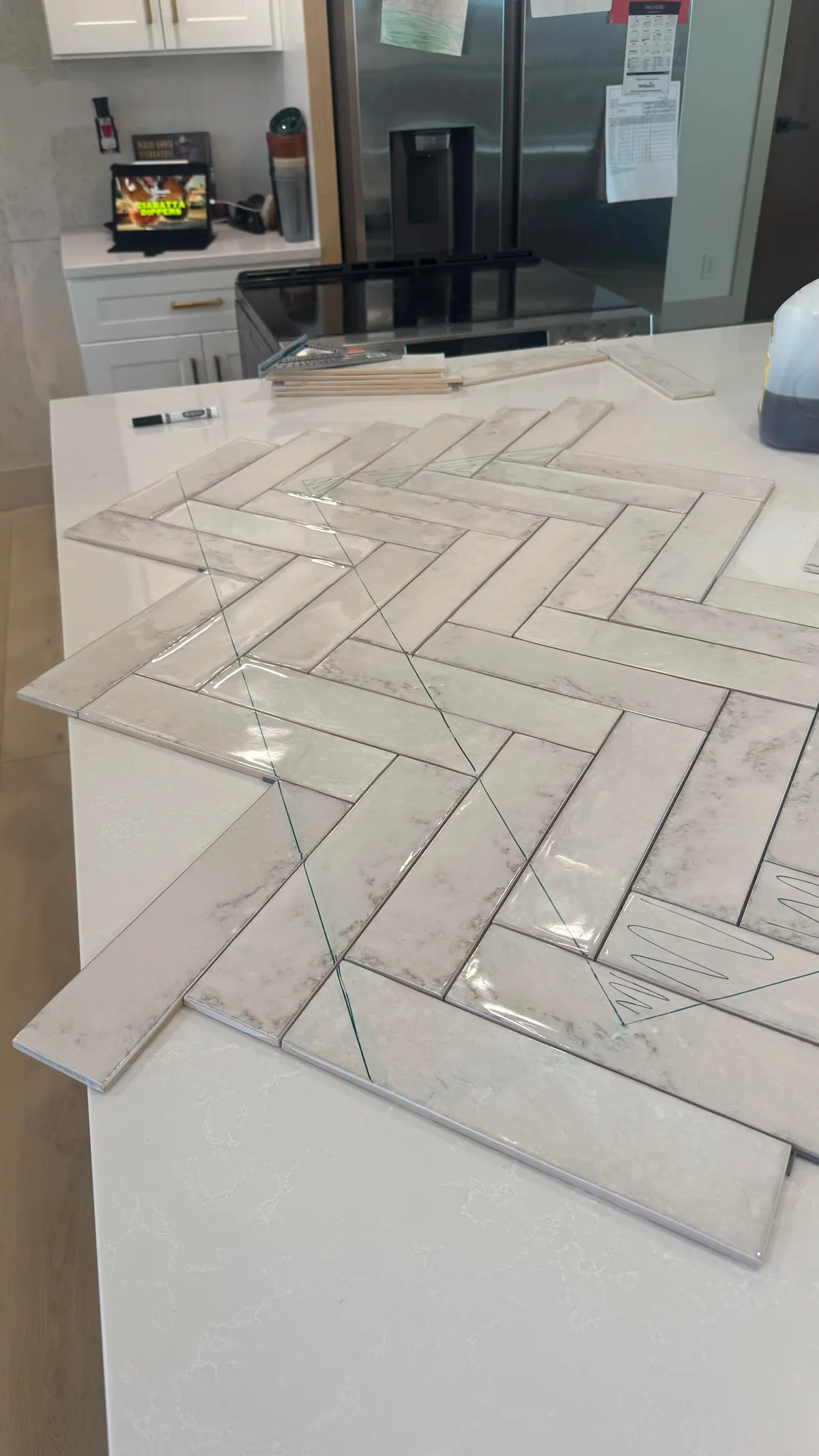 Update: Herringbone backsplash - never again